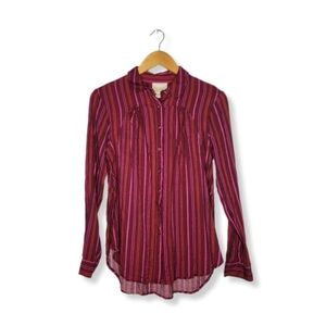 Anthropologie Maeve Plum Purple Pink Stripe Long Sleeve Button Down Shirt Size S